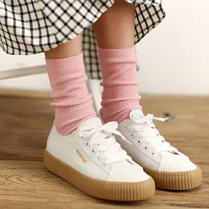Women solid color cotton mid tube stack socks spring autumn casual breathable cute pink socks