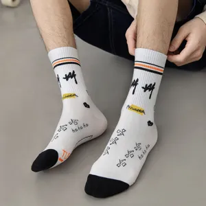 Men women mid-tube cotton socks casual streetwear sport long socks with funny graffiti prints.
