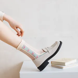 Cute sheer heart print ruffled socks for women, sweet Japanese style breathable summer socks.
