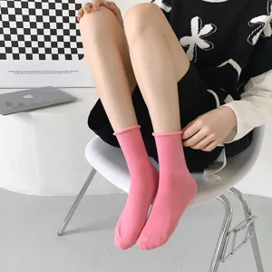 Chaussettes femme à bord roulé couleur bonbon, style japonais couleur unie mode chaussettes.