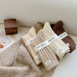 Cozy ribbed wool mid-tube socks warm winter stacked socks for women daily soft wear