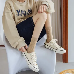 Women spring summer thin cotton mid-tube socks Japanese style solid color daily wear