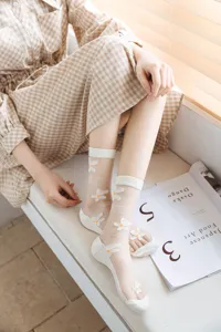 Weiße transparente Feinstrumpf-Socken für Damen, ultra-dünne Sommersocken mit Gänseblümchen-Stickerei.