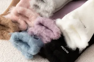 Thick fluffy winter women socks cozy thermal fuzzy knit socks with sweet embroidery cuff