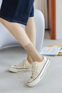 Women spring summer thin cotton mid tube socks Japanese vintage diamond knit casual socks