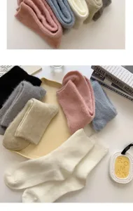 Cozy plush mid-calf socks for winter warm solid color fuzzy casual socks detail view