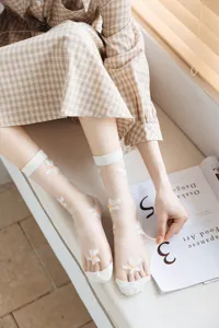Nahaufnahme der ultradünnen transparenten Kristallsocken mit süßen Gänseblümchen für Damen.
