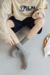 Women jacquard mid-calf socks spring autumn Japanese style casual solid color cotton socks
