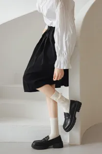 Chaussettes mi-mollet Lolita blanches en dentelle avec nœud pour femmes, style JK.