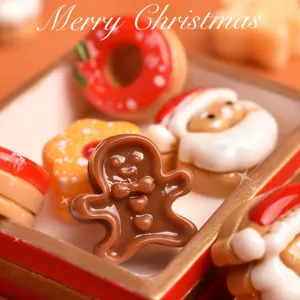 Christmas micro miniature food play set with resin gingerbread man and Santa ornaments