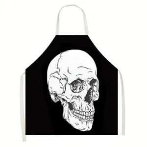 Halloween scary skull print sleeveless linen kitchen apron gothic cooking baking bib