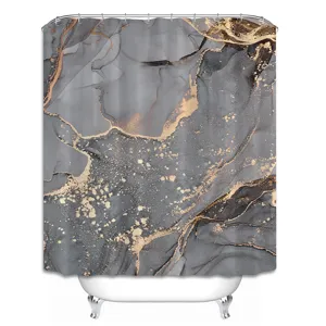 Abstract gray gold marble ink shower curtain waterproof bathroom home decor 71x71 inch