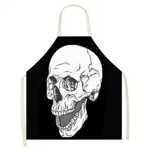 Halloween skull apron black linen sleeveless cooking baking apron for men women creepy party