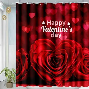 Valentine day red rose heart shower curtain waterproof fabric bathroom decoration set