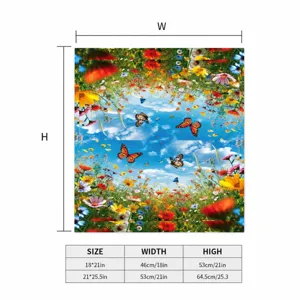 Detailed size chart for floral outdoor mailbox cover with 18x21 and 21x25.5 inch options