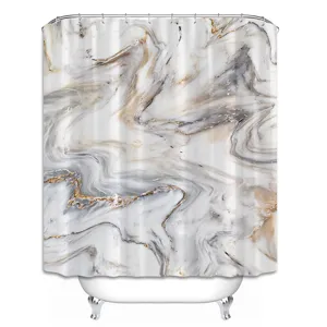 Modern marble pattern shower curtain with gold veining waterproof fabric bathroom decor