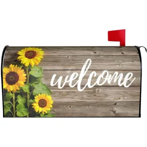 Housse de boîte aux lettres extérieure florale de printemps avec motif bois et tournesol