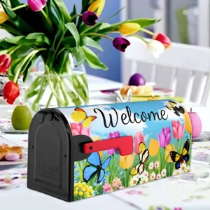 Housse de boîte aux lettres magnétique florale de printemps avec tulipes colorées pour jardin.
