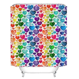 Colorful watercolor heart pattern shower curtain fabric bathroom decor water resistant