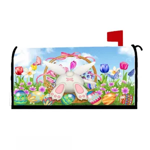 Housse de boîte aux lettres lapin de Pâques imperméable décoration extérieure style floral printemps