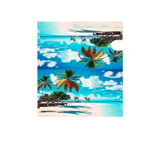 Vibrant tropical summer beach mailbox cover featuring palm trees and blue sky scenery