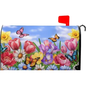 Housse de boîte aux lettres extérieure fleurs de printemps avec papillons colorés