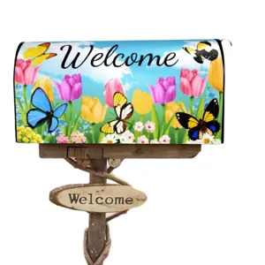 Housse de boîte aux lettres magnétique tulipes papillons de printemps jardin déco