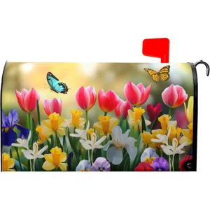 Housse de boîte aux lettres magnétique florale colorée avec papillon de printemps