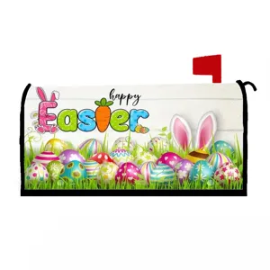 Housse de boîte aux lettres de Pâques décorative avec oreilles de lapin et oeufs colorés.