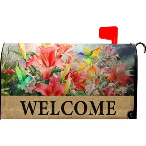 Housse de boîte aux lettres extérieure florale colorée aimantée décorative colibri détail