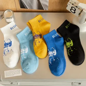 Men cotton short socks summer casual athletic low cut letter print breathable variant style