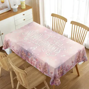 Tovaglia di Natale rosa impermeabile rettangolare decorazione tavola con pupazzo di neve