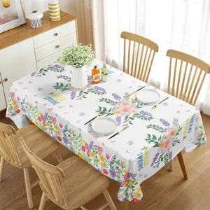 Exquisite floral tablecloth detail showing waterproof fabric, spring style, and dining setup.