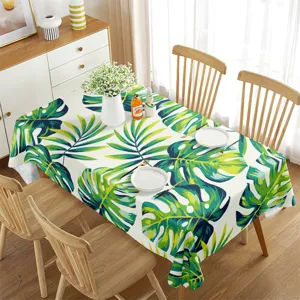 Waterproof tropical monstera leaf tablecloth for dining table, summer style home decor fabric.