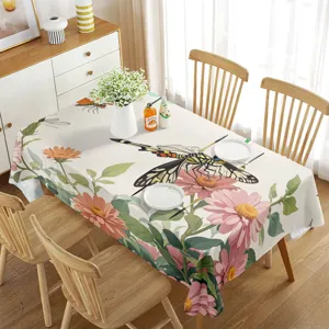 Nappe de table rectangulaire imperméable avec un beau motif floral printanier et de libellules.