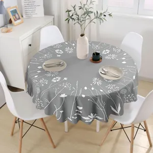 Grey round floral tablecloth with wavy lace edge waterproof fabric dining table cover home decor