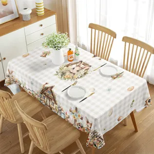 Mantel de pascua a cuadros con conejo impermeable rectangular para la decoracion comedor