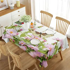 Nappe de table rectangulaire imperméable avec magnifique motif de fleurs et papillons.