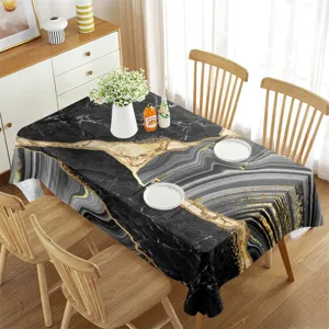 Impermeable Patrón de Mármol Mantel Rectangular Moderno Cubierta de Mesa de Comedor Línea Dorada Decoración de Cocina Hogar