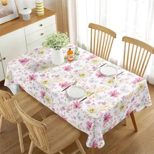 Waterproof rectangular tablecloth with elegant floral and butterfly print for spring summer dining table decor.