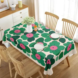 Mantel rectangular impermeable con estampado de flores verdes para decoración de mesa