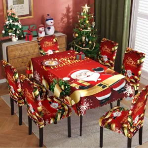 Christmas tablecloth and chair covers set waterproof red festive holiday dining table decor