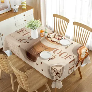 Rechthoekige tafelkleed met koffie motief en stijlvolle print, waterdicht voor mooie kamerdecoratie.