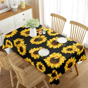 Waterproof rectangular tablecloth featuring elegant sunflower pattern for dining table decor.