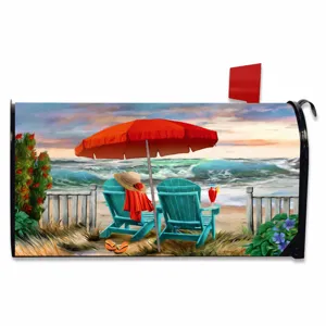 Magnetic mailbox cover with summer beach and flower print for outdoor yard decoration.