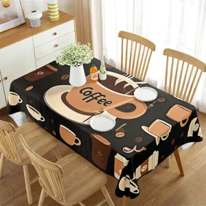 Zwarte koffie thema rechthoekige tafelkleed waterdichte eettafel hoes voor decoratie