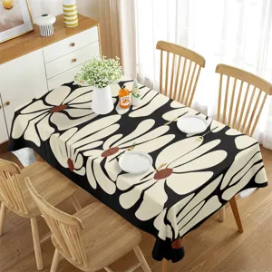 Tovaglia floreale moderna nera e crema per sala da pranzo tovaglia rettangolare impermeabile