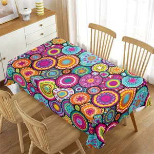 Mantel rectangular impermeable con estampado mandala boho colorido, decoración de mesa.