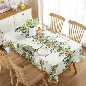 Mantel rectangular impermeable con conejito floral lindo para decoración de mesa festiva