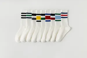 Women white yoga socks long striped sports fitness pilates running non slip high elastic
